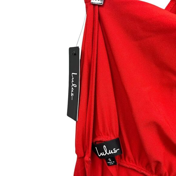 Lulus Womens Halter Jumpsuit Wide Leg Open Back Slash Pockets Red Size S - Picture 6 of 6